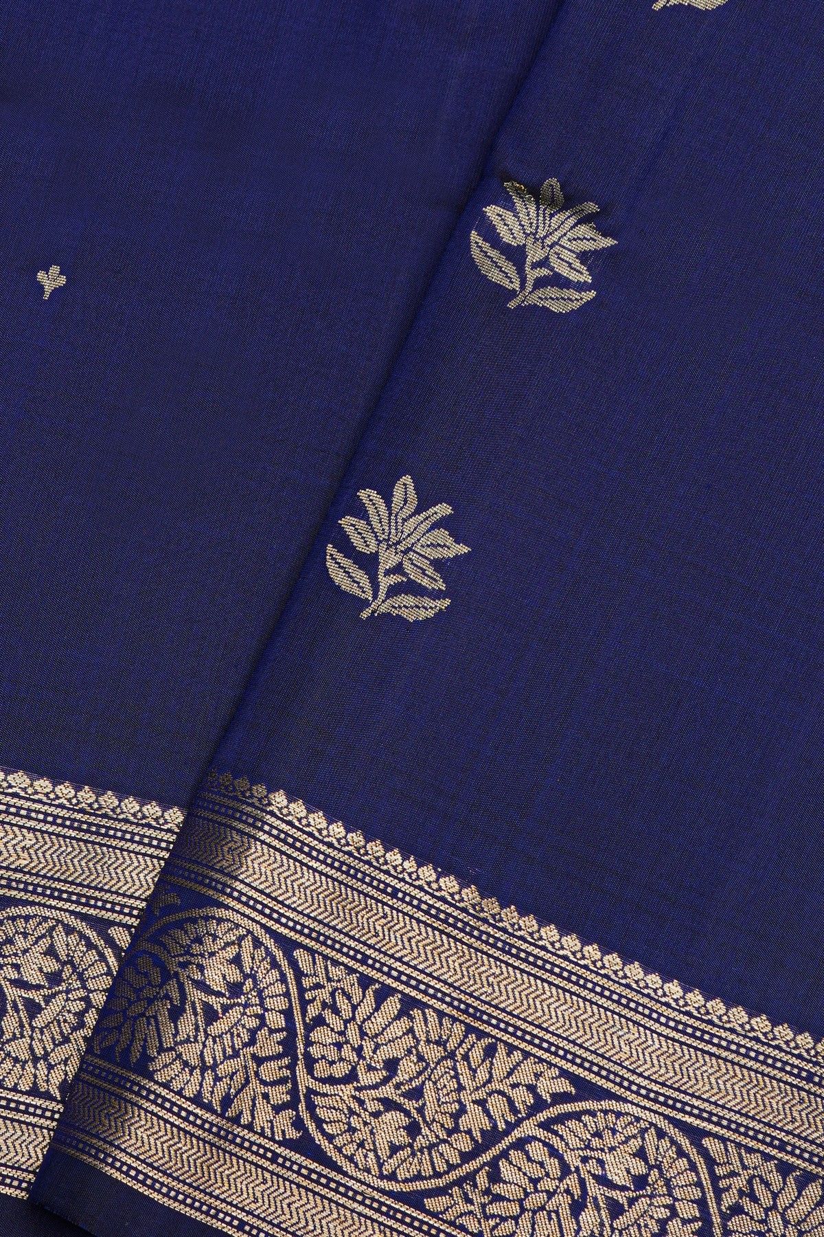 Coimbatore Silk Royal Blue Saree With Florals And Jaal Border