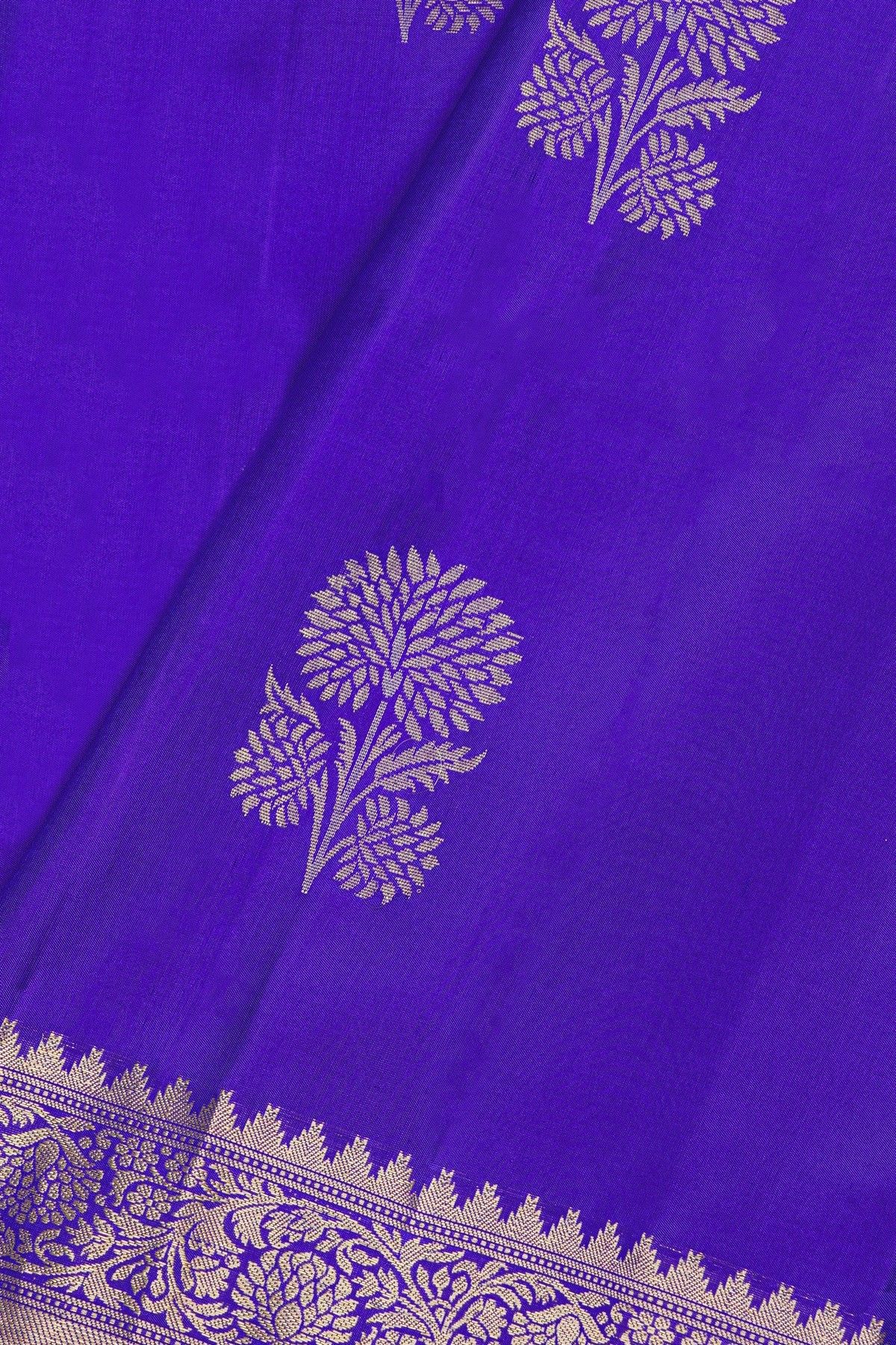 Coimbatore Silk Royal Blue Saree With Florals And Leaves Jaal Border