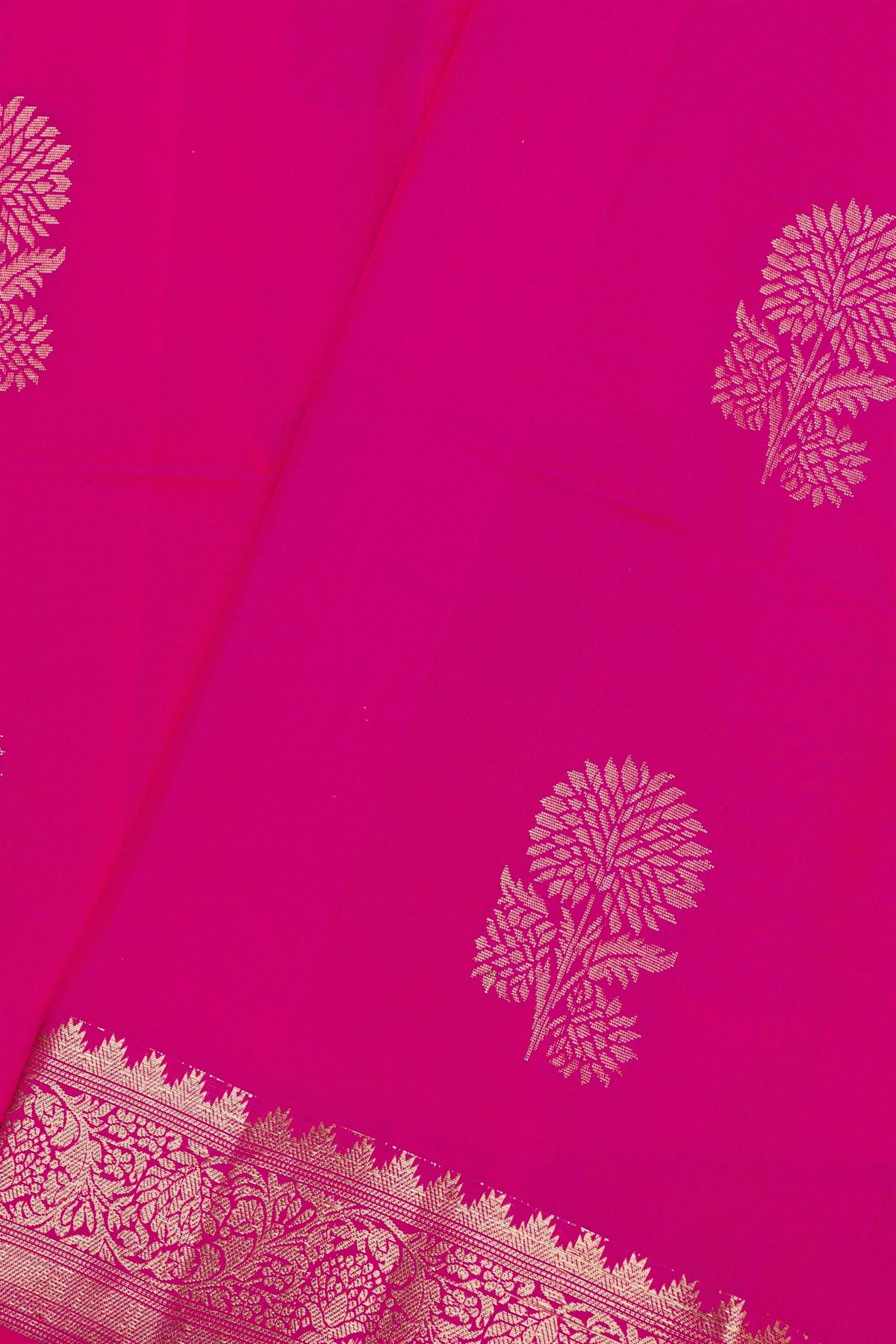 Coimbatore Silk Rani Pink Saree With Florals And Leaves Jaal Border