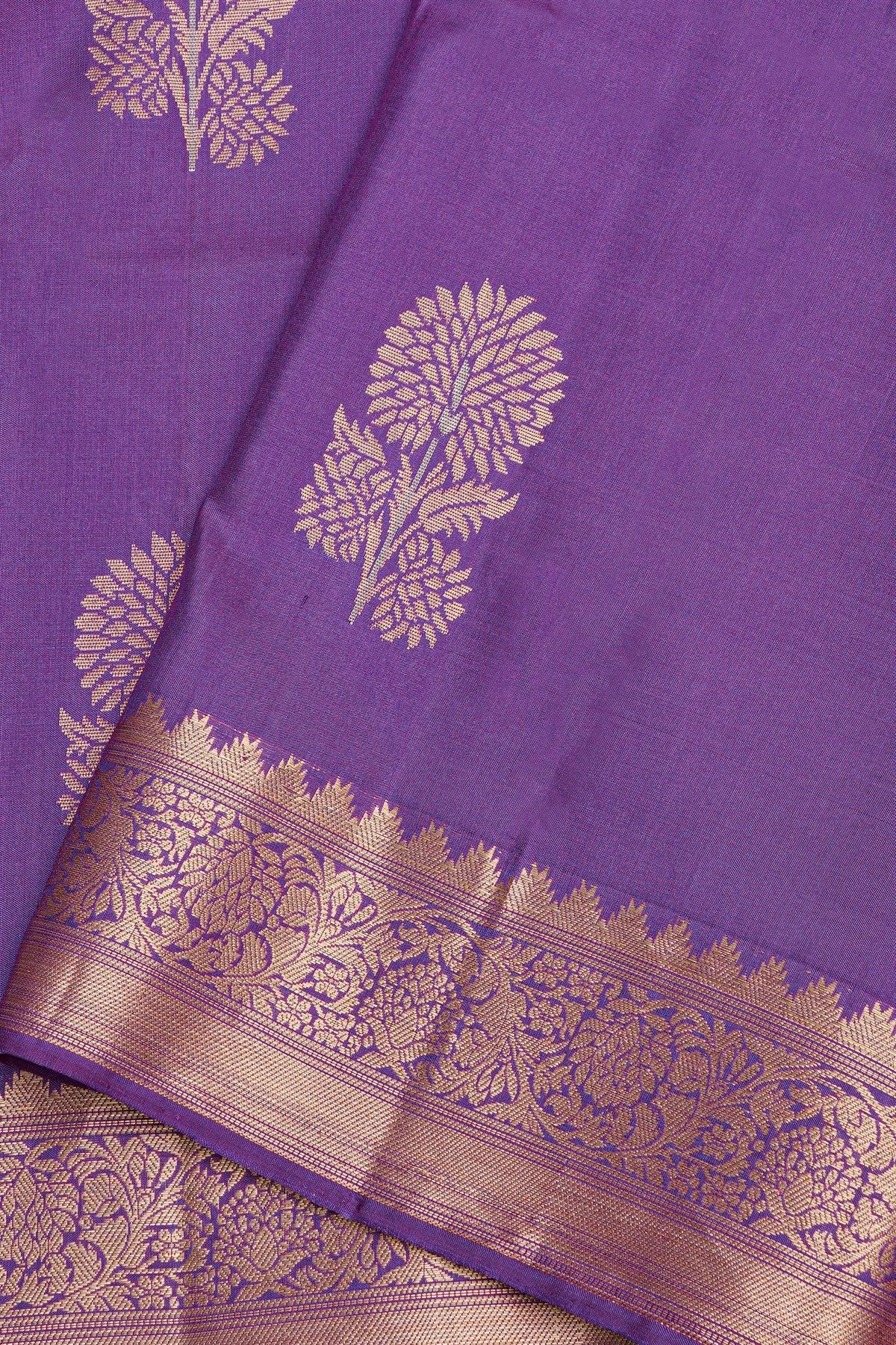 Coimbatore Silk Violet Saree With Florals And Leaves Buttis Body