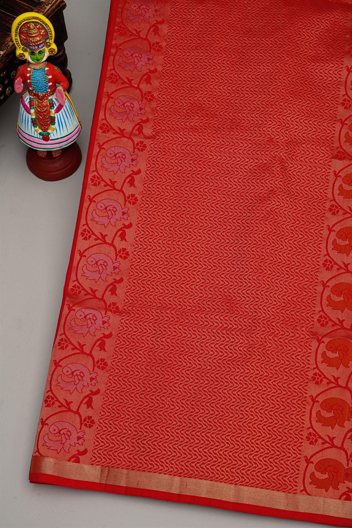 Coimbatore Silk Red Saree With Birds And Temple Design Border