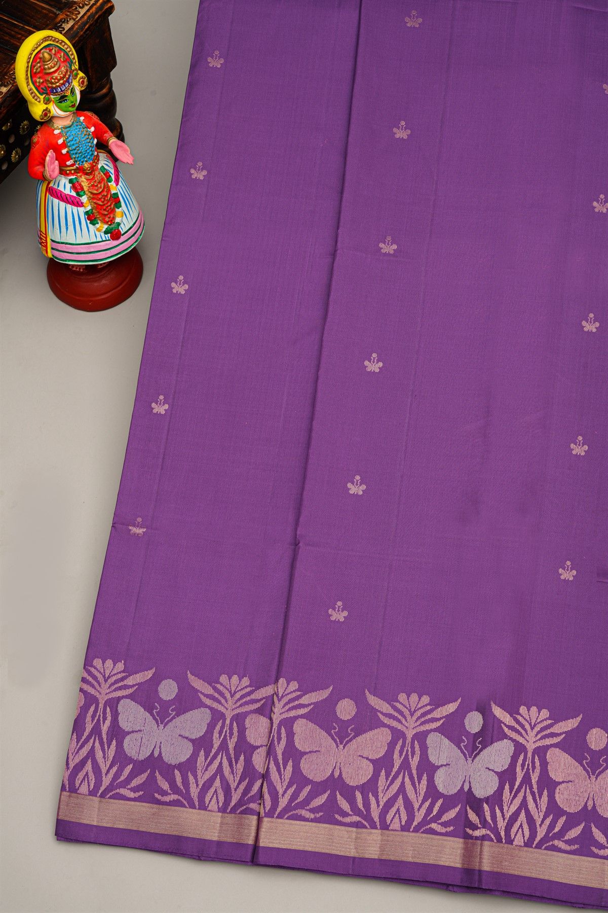 Coimbatore Silk Purple Saree With Florals And Butterfly Buttis Border