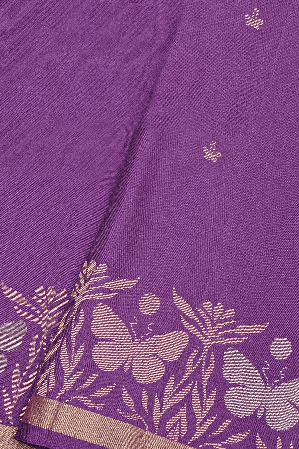 Coimbatore Silk Purple Saree With Florals And Butterfly Buttis Border