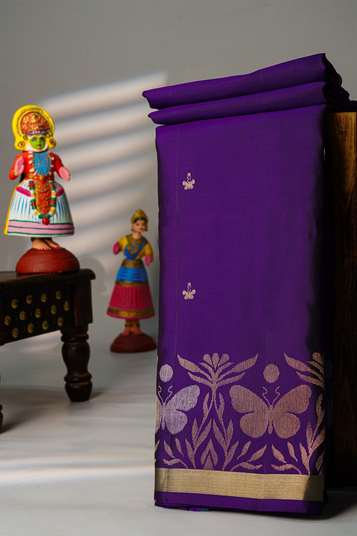 Coimbatore Silk Violet Saree With Florals And Butterfly Border