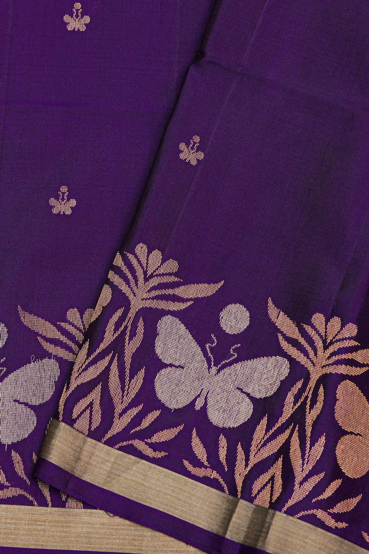 Coimbatore Silk Violet Saree With Florals And Butterfly Border