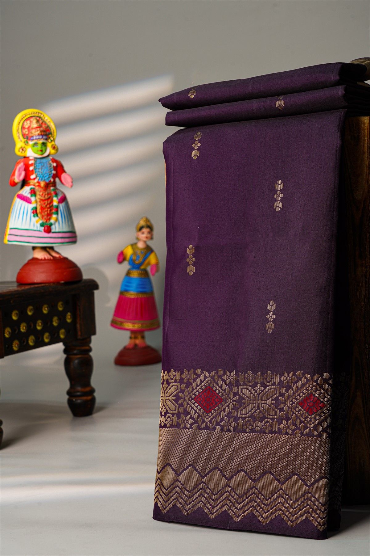 Coimbatore Silk Dark Purple Saree With Florals And Buttis Body