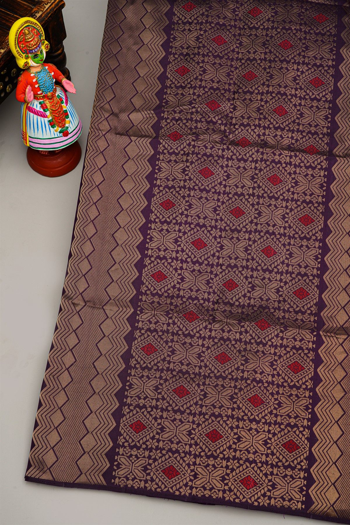 Coimbatore Silk Dark Purple Saree With Florals And Buttis Body