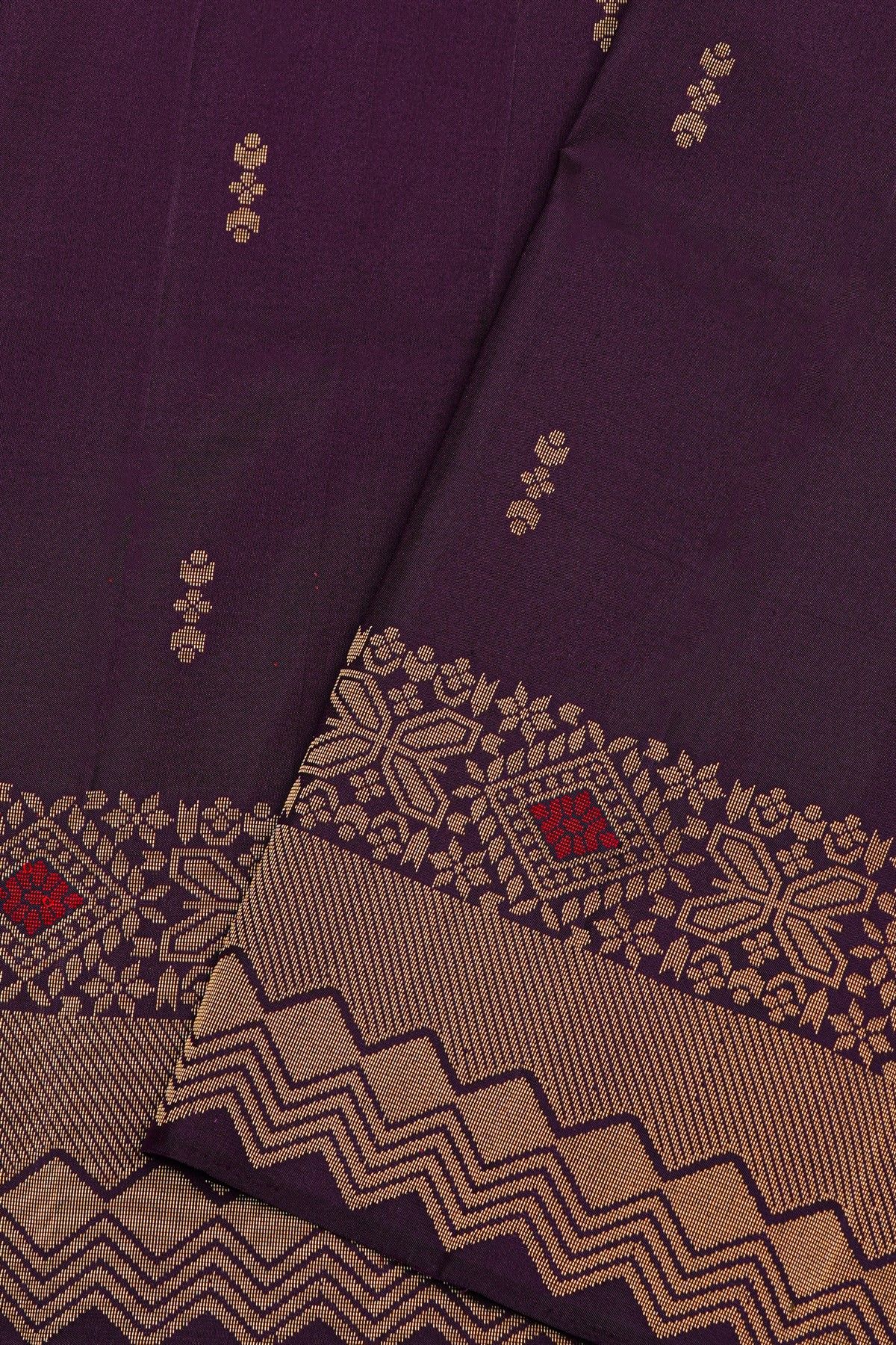 Coimbatore Silk Dark Purple Saree With Florals And Buttis Body