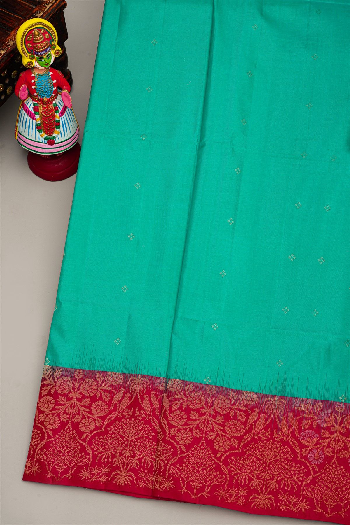 Coimbatore Silk Sea Green Saree With Florals And Birds Border