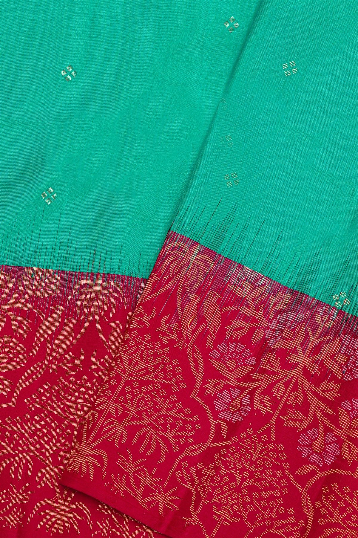 Coimbatore Silk Sea Green Saree With Florals And Birds Border