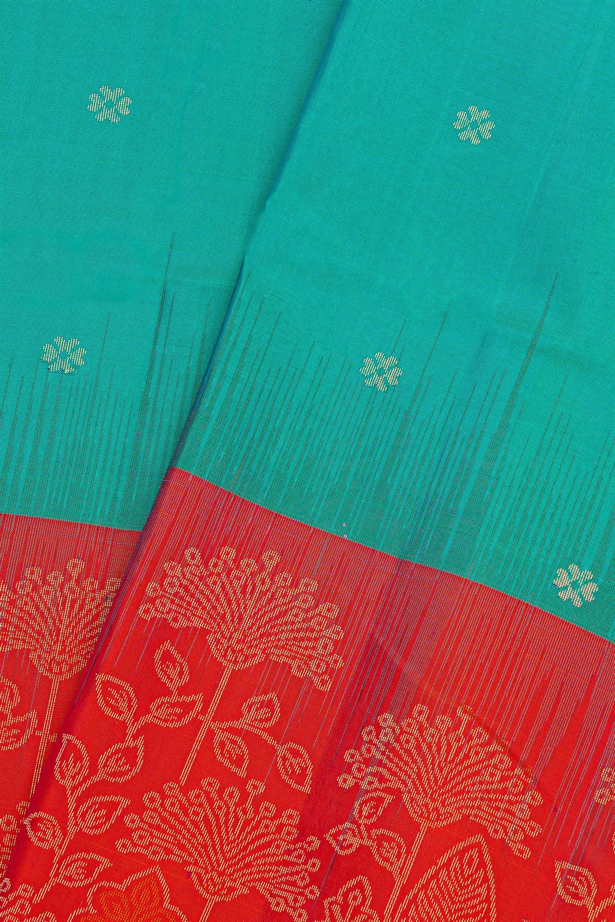 Coimbatore Silk Sea Green Saree With Florals And Leaves Border