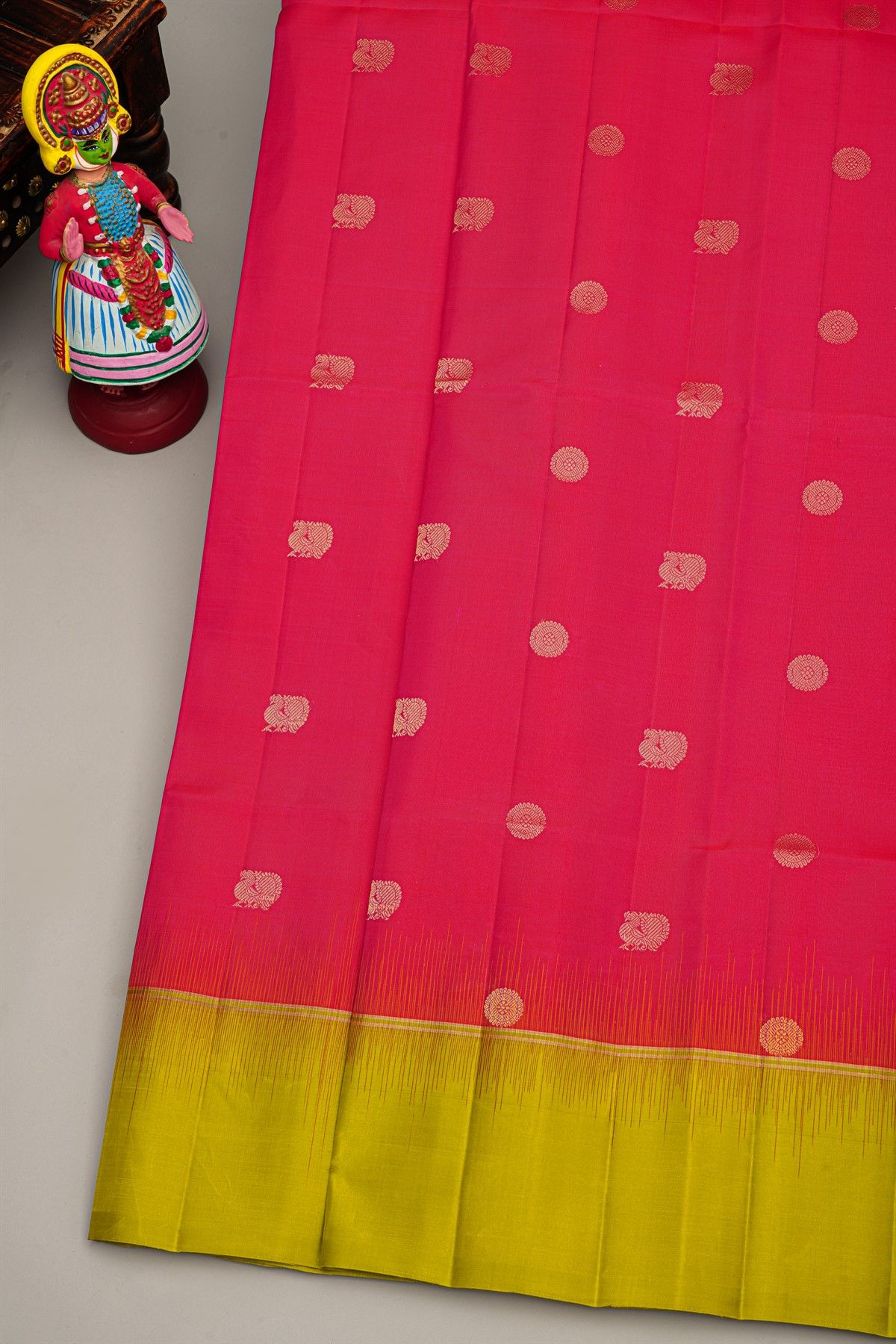 Coimbatore Silk Peach Pink Saree With Florals And Peacock Buttis Body
