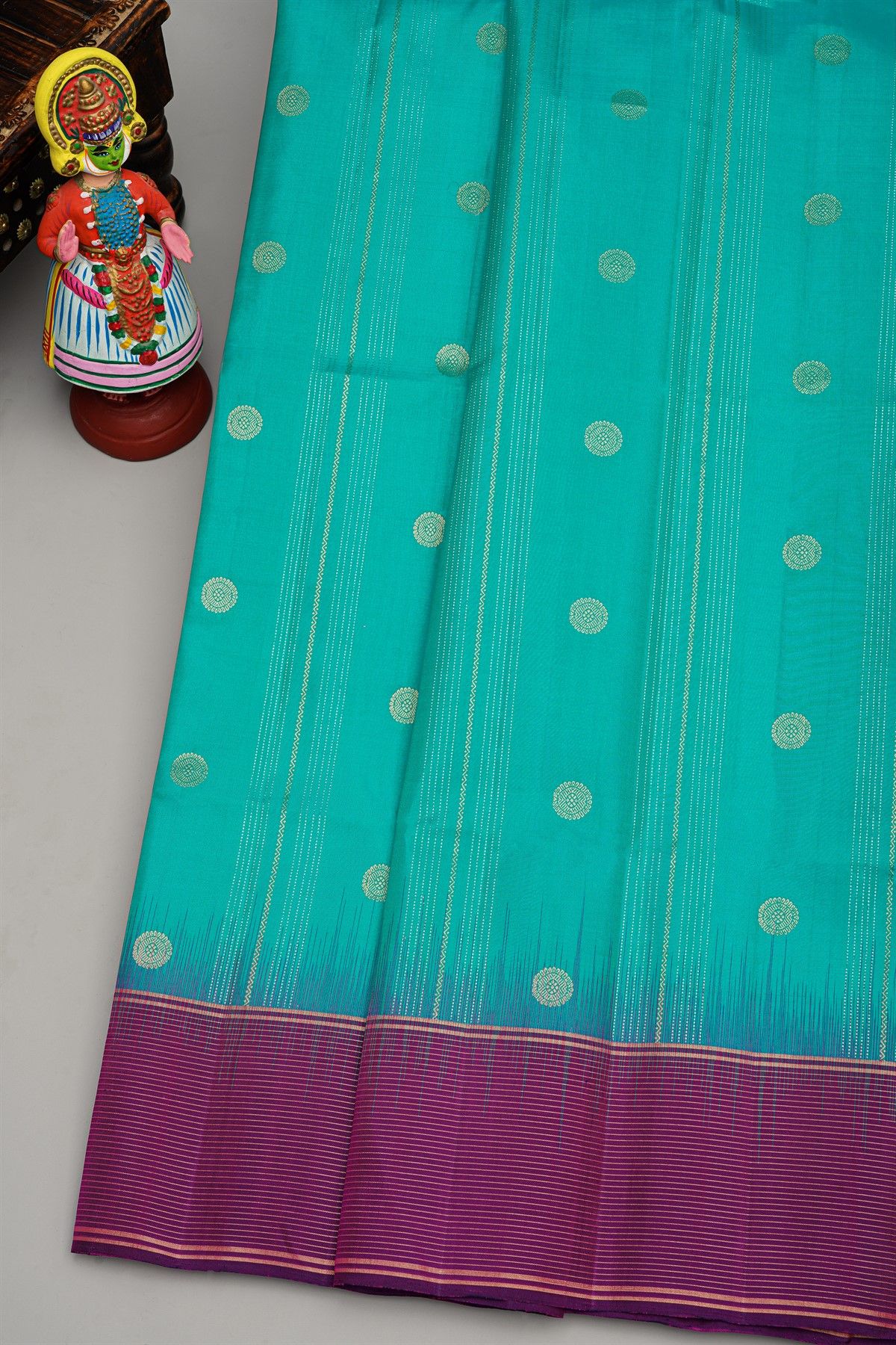 Coimbatore Silk Aqua Blue Saree With Florals And Buttis Body
