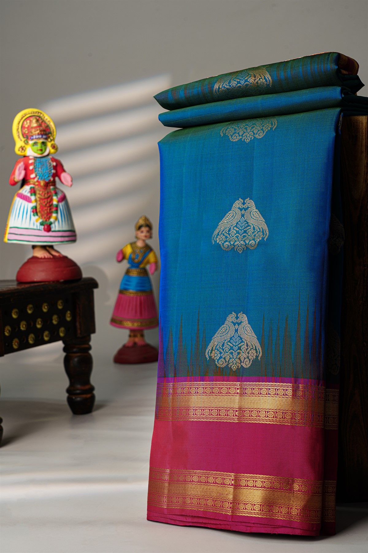 Coimbatore Silk Royal Blue Saree With Florals And Birds In Buttis Body