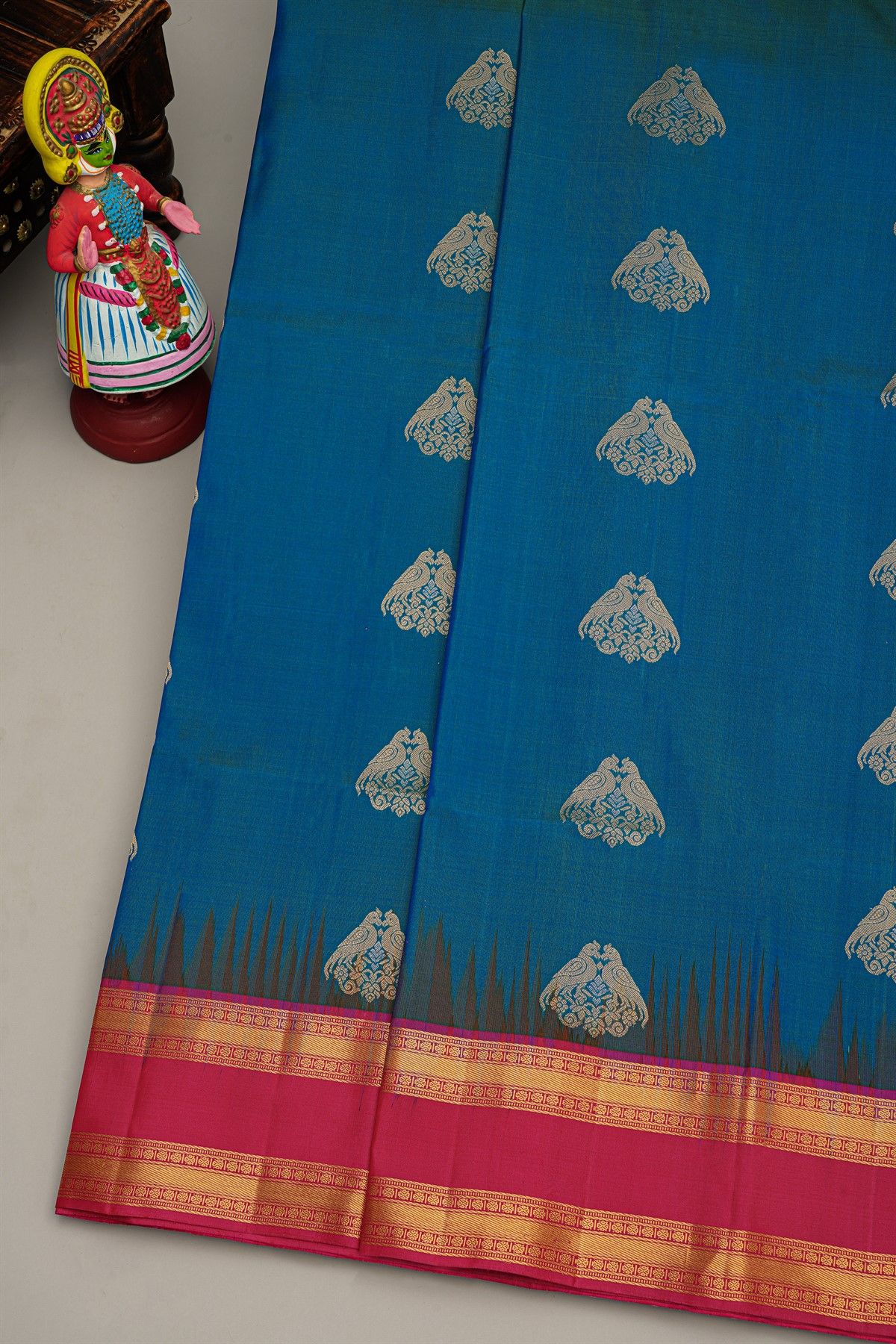 Coimbatore Silk Royal Blue Saree With Florals And Birds In Buttis Body