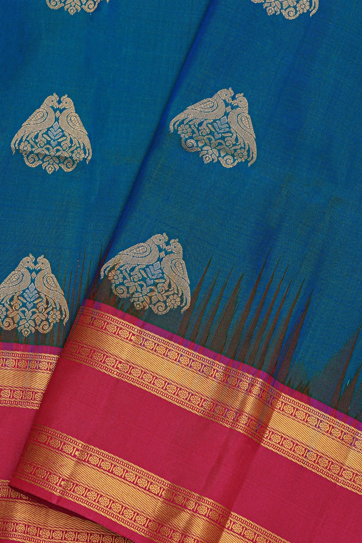 Coimbatore Silk Royal Blue Saree With Florals And Birds In Buttis Body