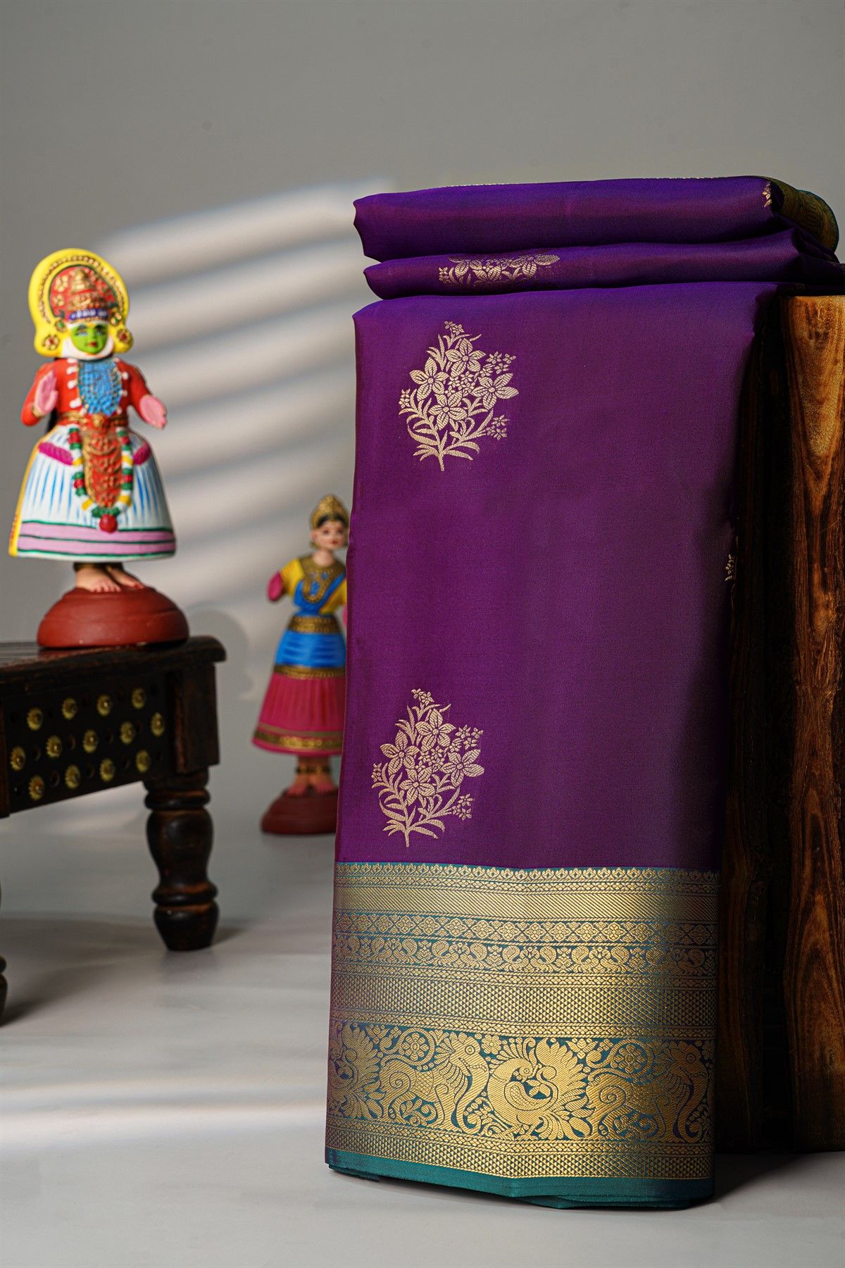 Coimbatore Silk Purple Saree With Peacock Floral Border