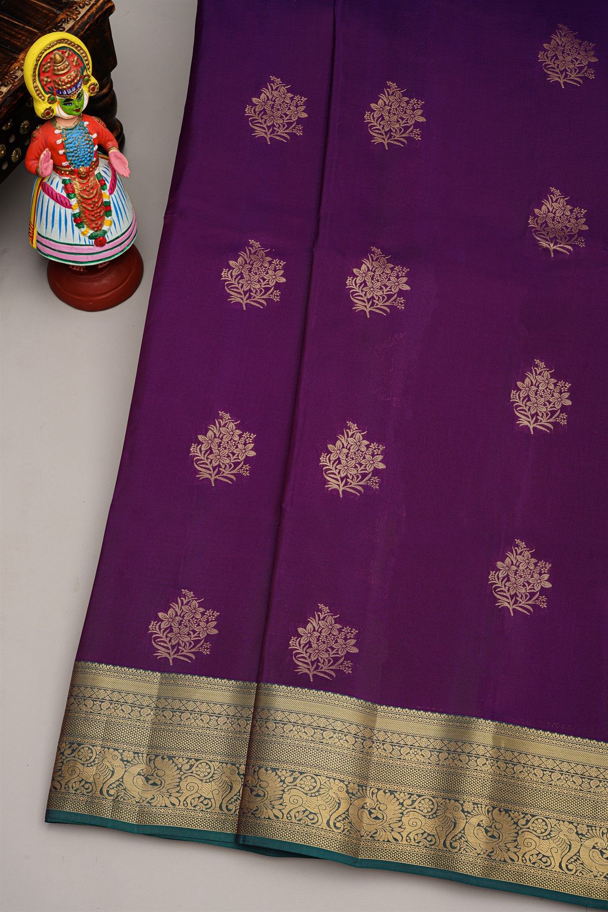 Coimbatore Silk Purple Saree With Peacock Floral Border