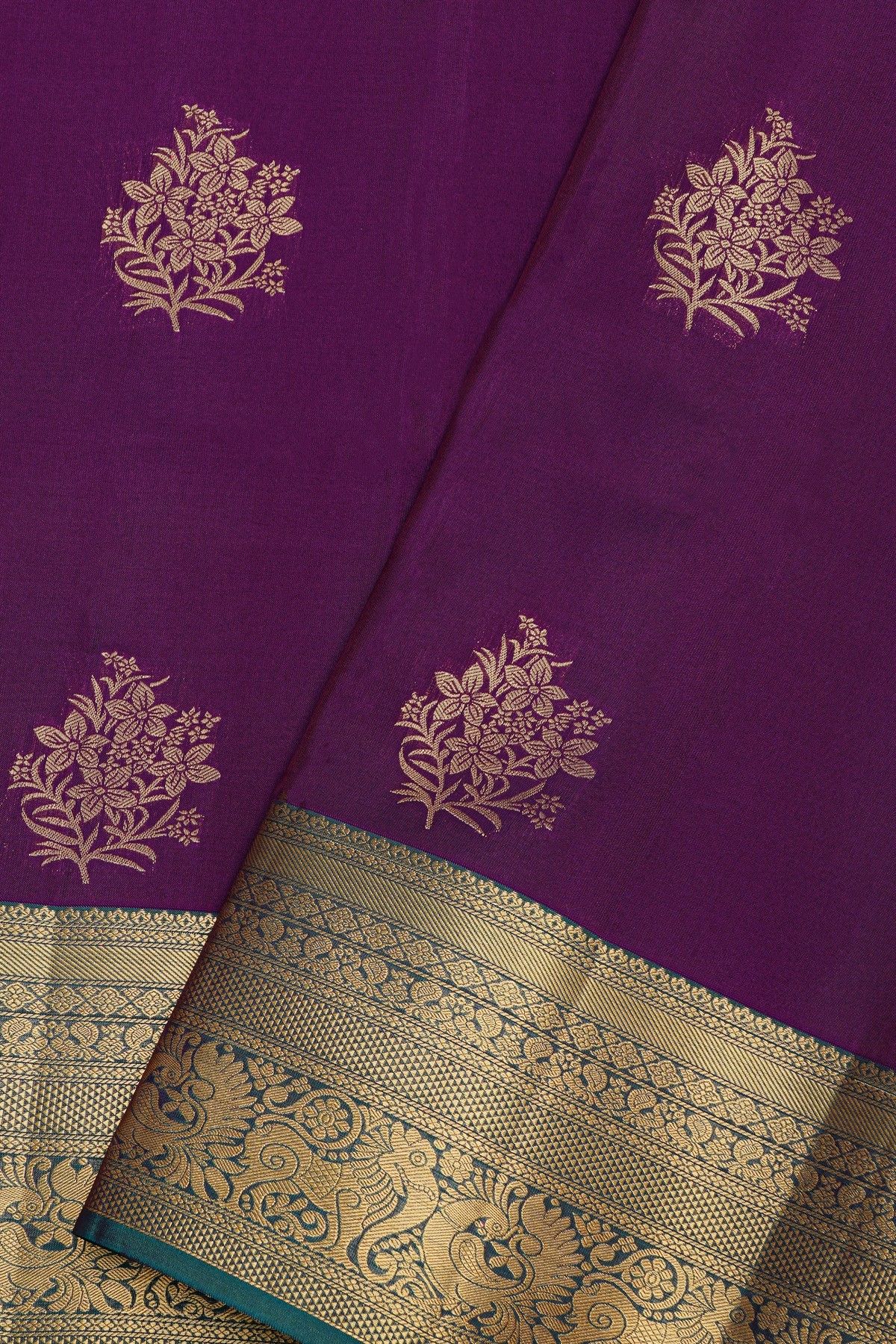 Coimbatore Silk Purple Saree With Peacock Floral Border