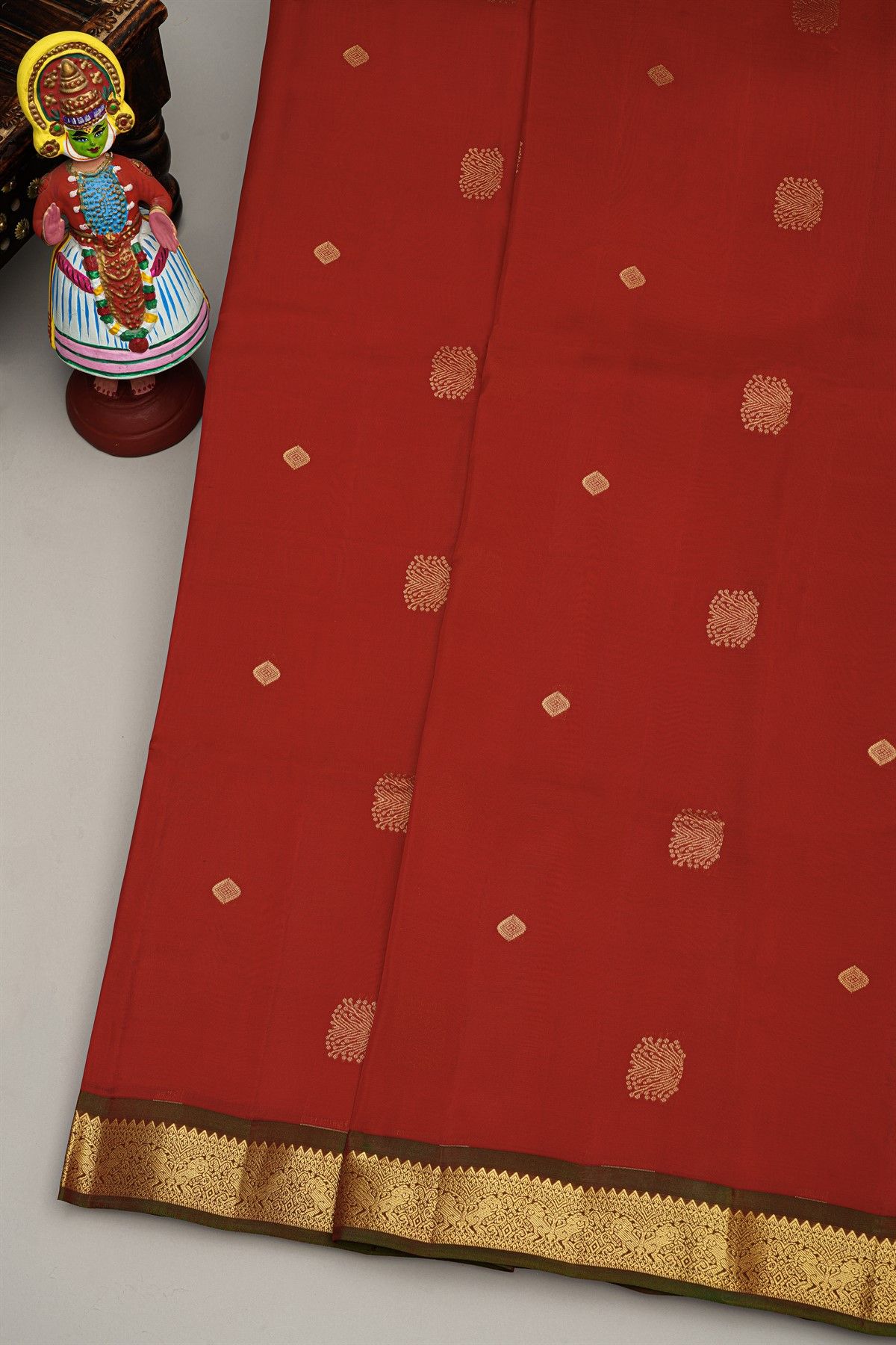 Coimbatore Silk Red Saree With Florals And Leaves Buttis Body