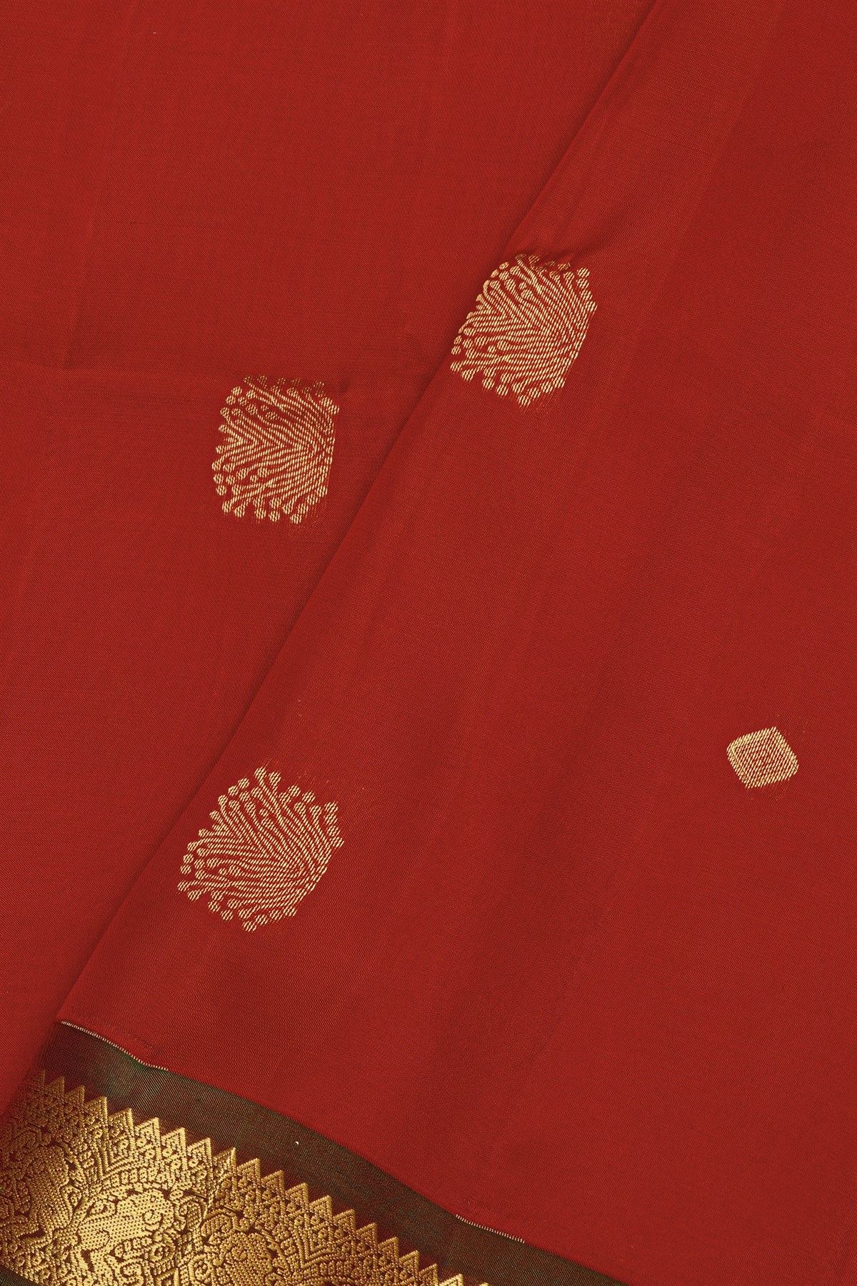 Coimbatore Silk Red Saree With Florals And Leaves Buttis Body