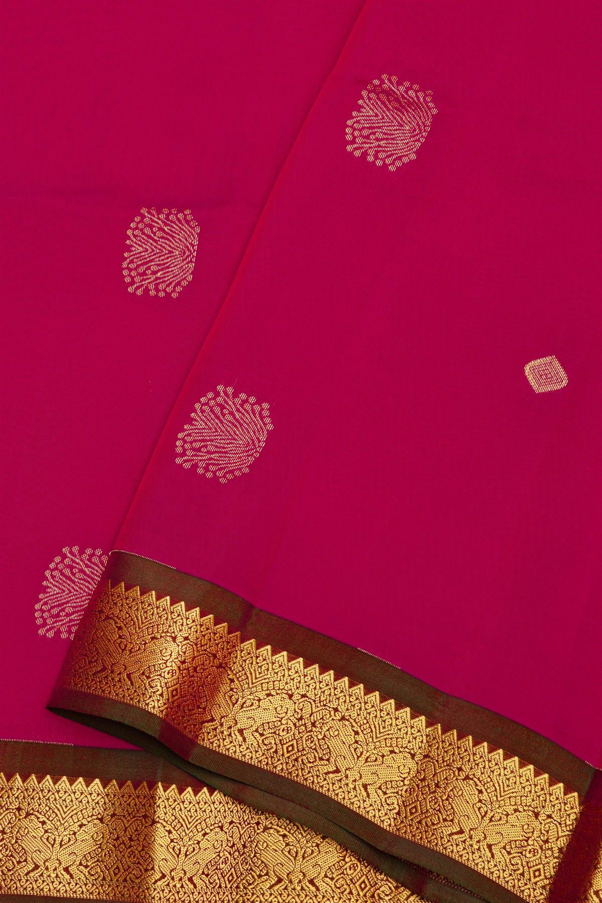 Coimbatore Silk Rani Pink Saree With Florals And Leaves Buttis Body