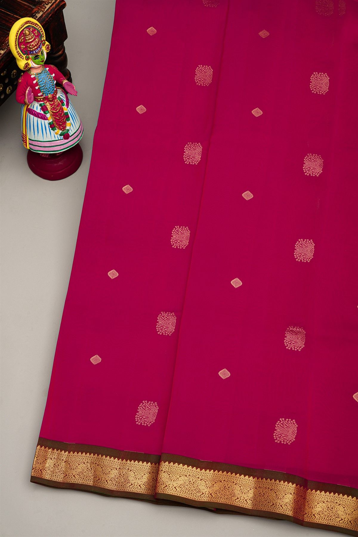 Coimbatore Silk Rani Pink Saree With Florals And Leaves Buttis Body