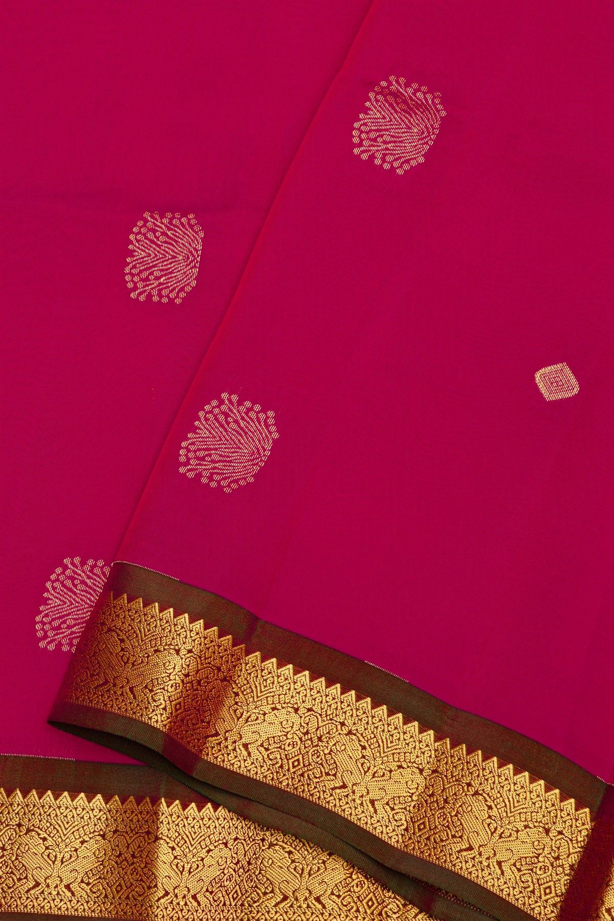 Coimbatore Silk Rani Pink Saree With Florals And Leaves Buttis Body