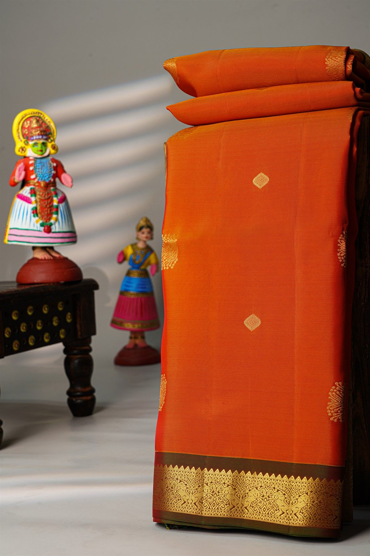 Coimbatore Silk Orange Saree With Florals And Buttis Body