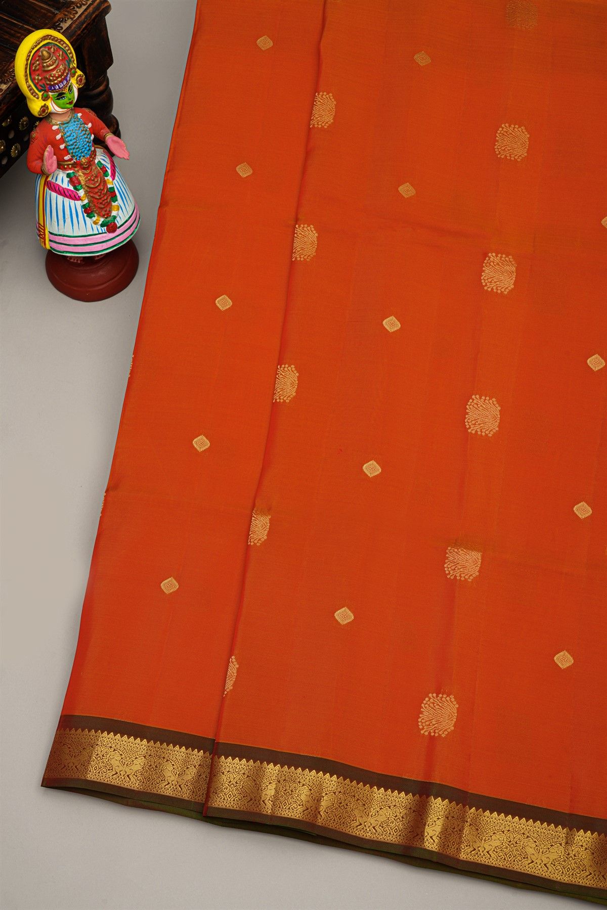 Coimbatore Silk Orange Saree With Florals And Buttis Body