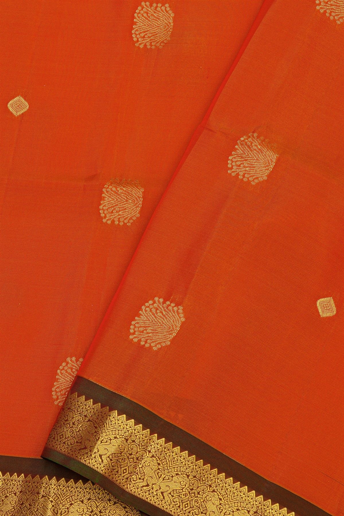 Coimbatore Silk Orange Saree With Florals And Buttis Body
