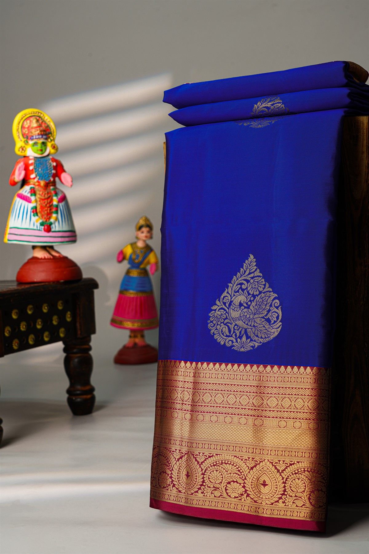 Coimbatore Silk Royal Blue Saree With Florals And Buttis Body