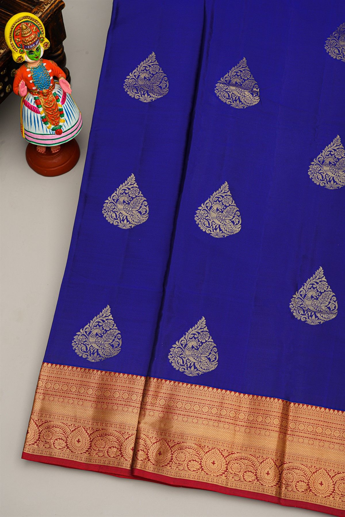 Coimbatore Silk Royal Blue Saree With Florals And Buttis Body
