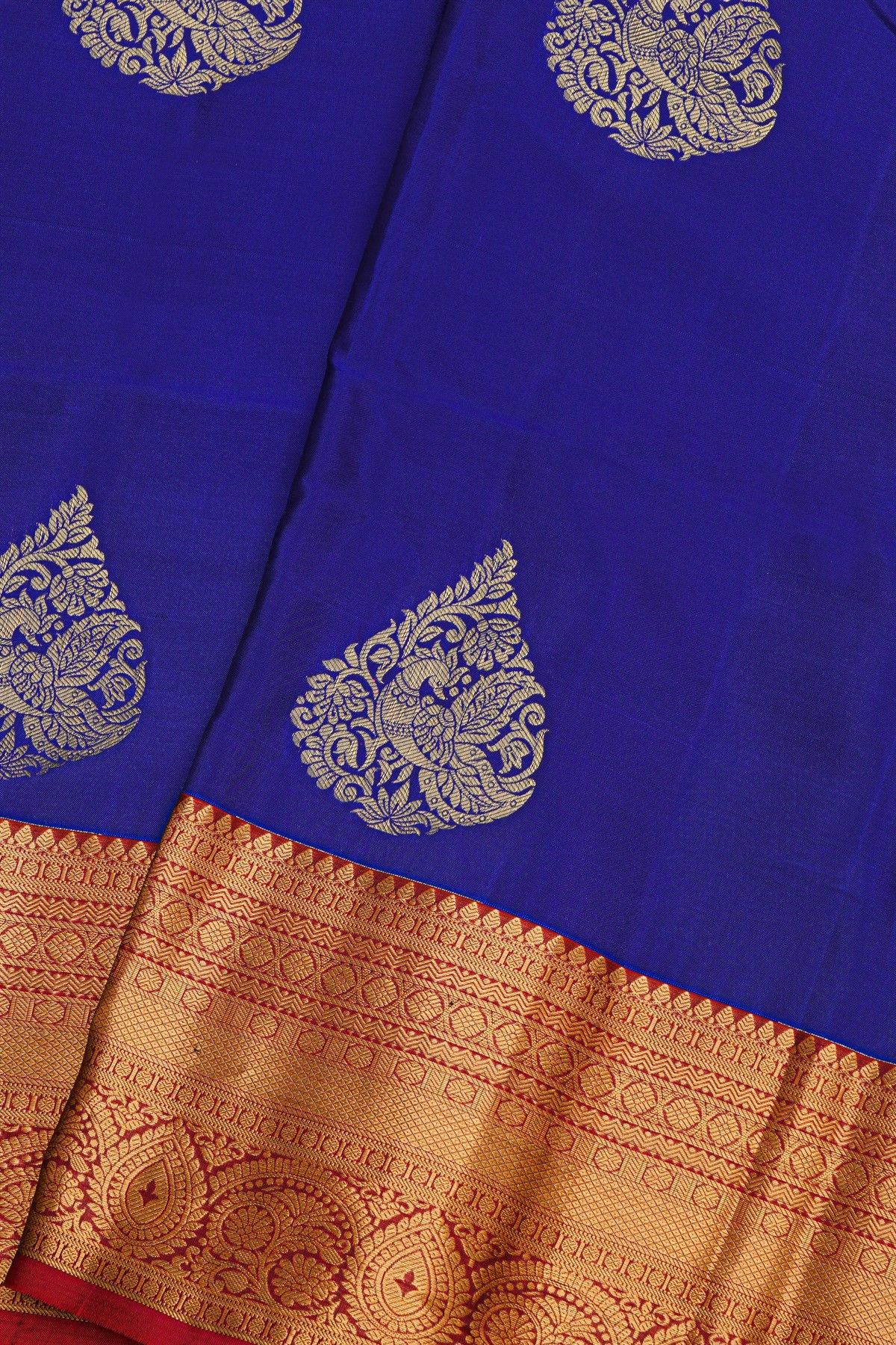 Coimbatore Silk Royal Blue Saree With Florals And Buttis Body