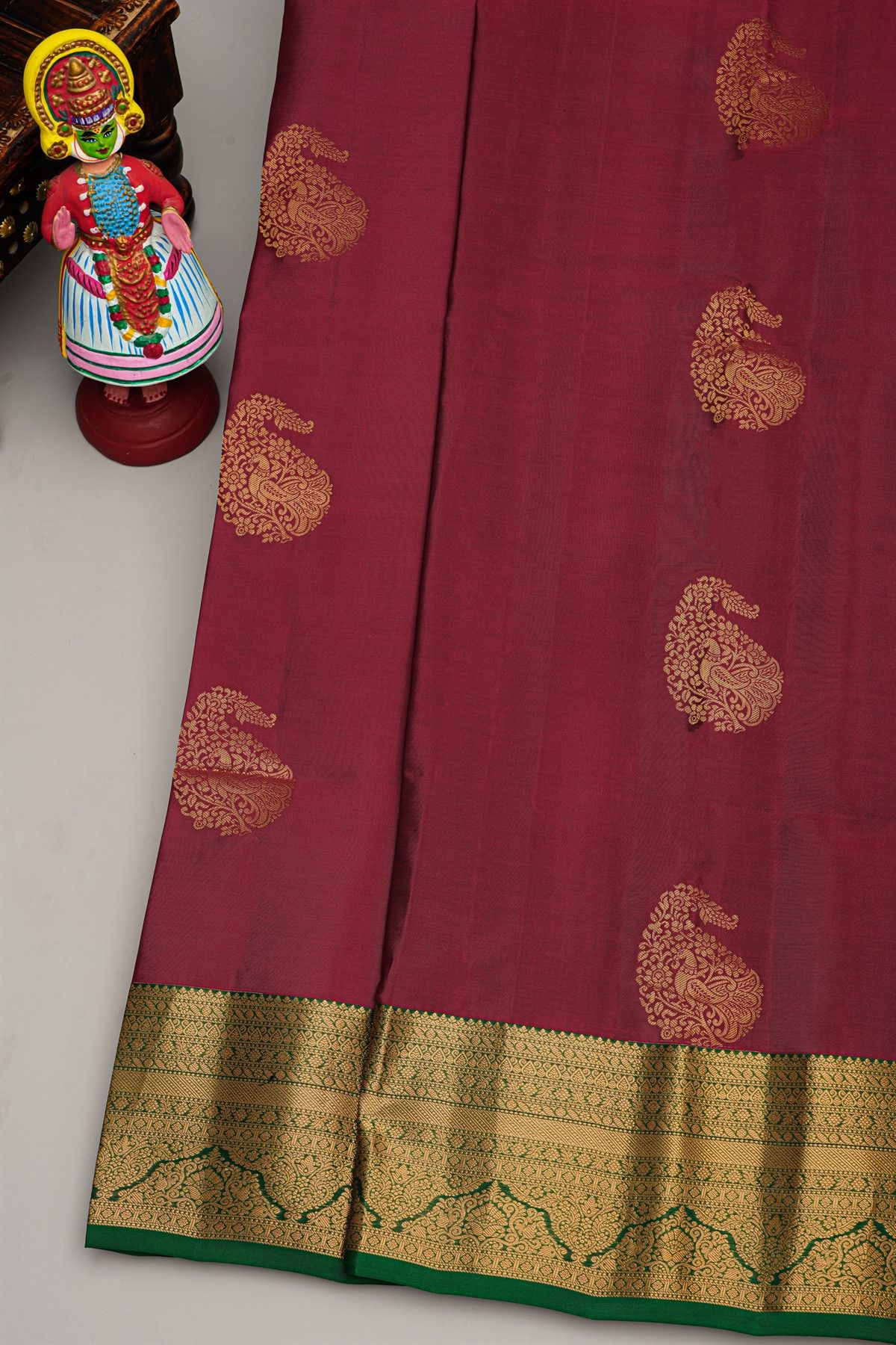 Coimbatore Silk Maroon Saree With Florals And Leaves Border