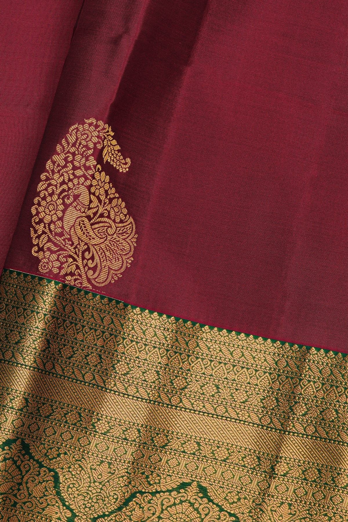 Coimbatore Silk Maroon Saree With Florals And Leaves Border