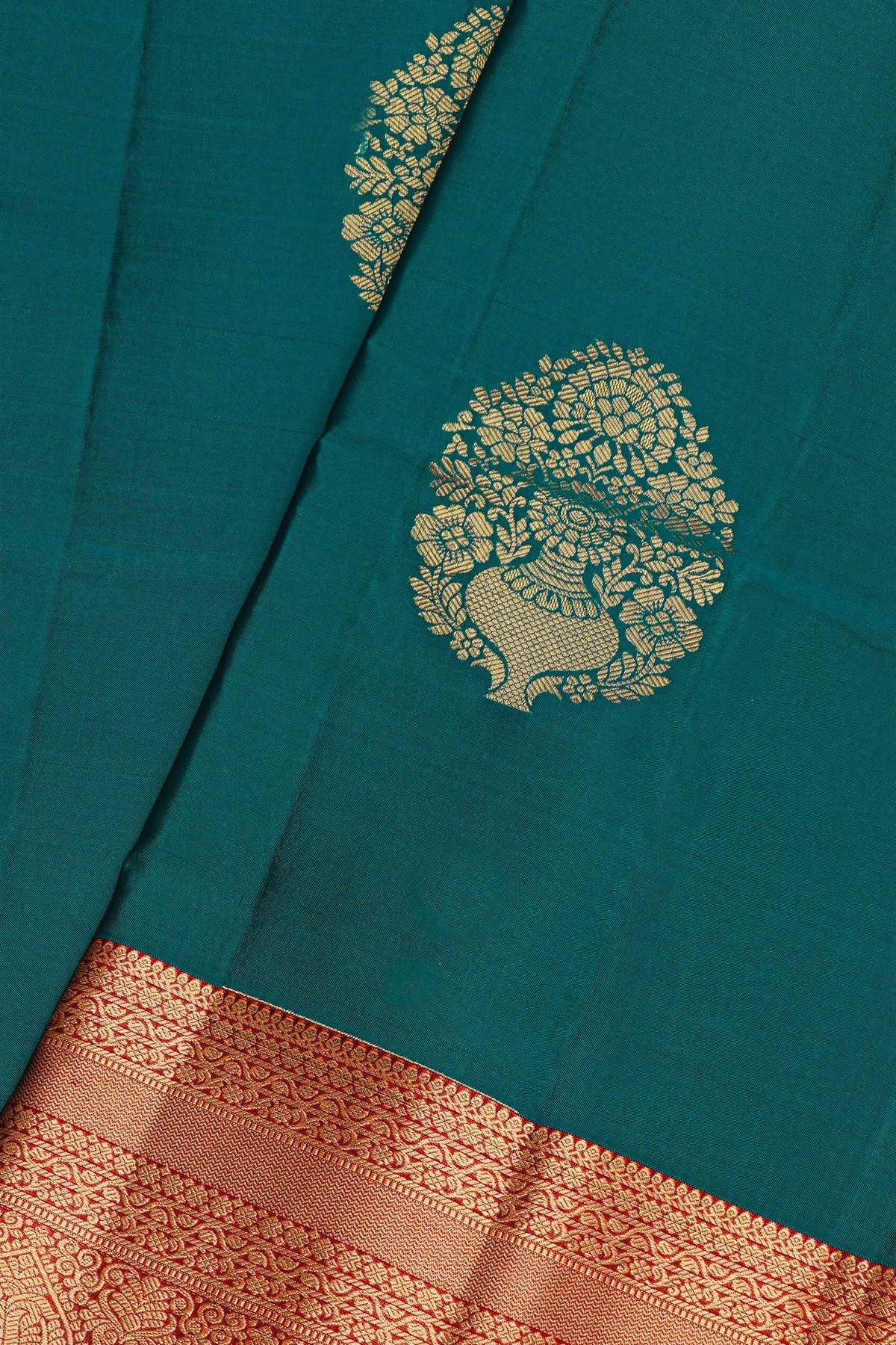 Coimbatore Silk Peacock Blue Saree With Florals And Buttis Body