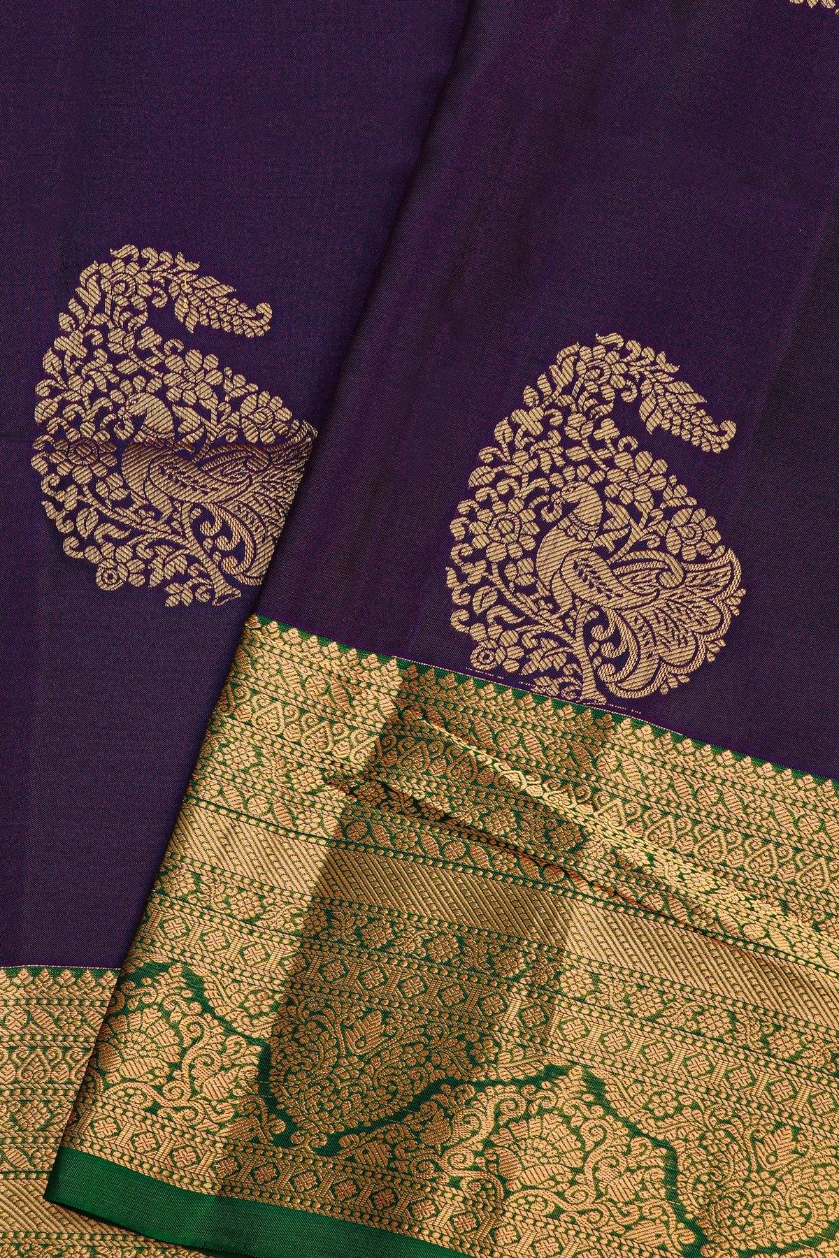 Coimbatore Silk Purple Saree With All Over Zari Florals And Leaves Border