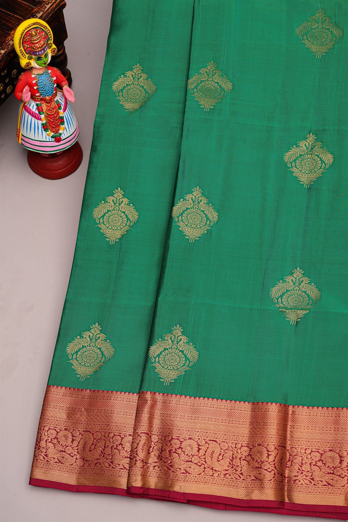 Coimbatore Silk Emerald Green Saree With Traditional Peacock Border
