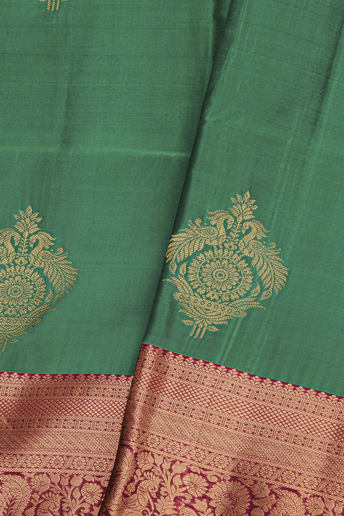 Coimbatore Silk Emerald Green Saree With Traditional Peacock Border