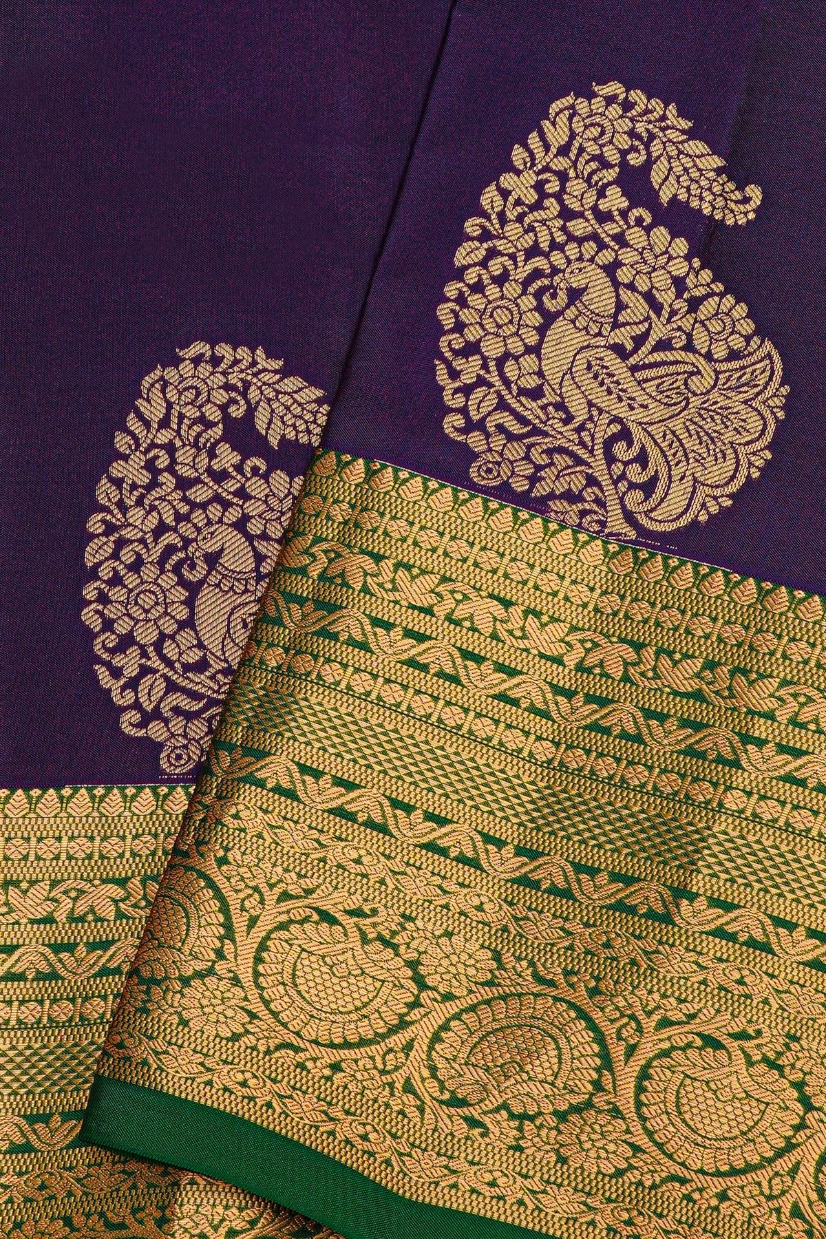 Coimbatore Silk Violet Saree With Paisley Buttis Body