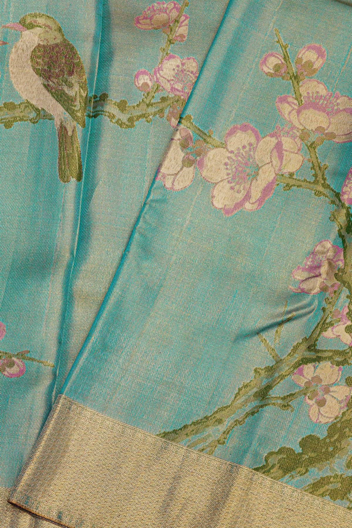 Kancheepuram Silk Sky Blue Saree With Interlock Designer Digital Weaving Body