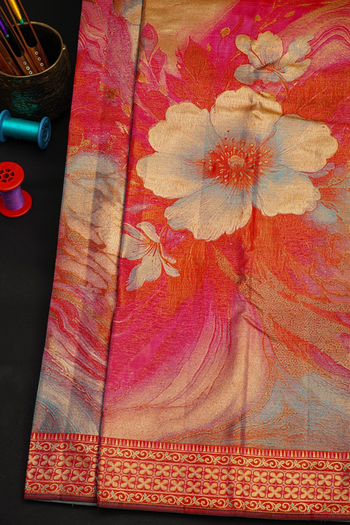Kancheepuram Tissue Multi-Colour Saree With All Over Digital Weaving Body