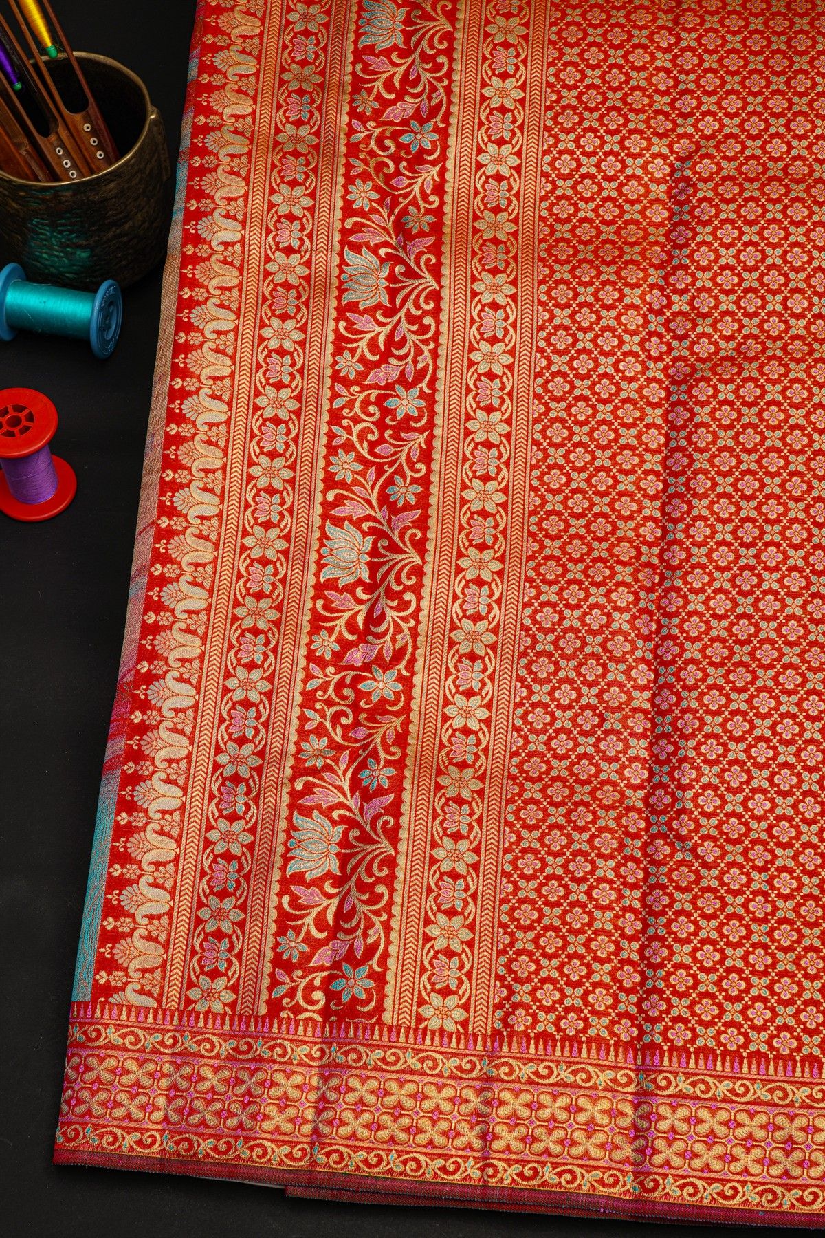 Kancheepuram Tissue Multi-Colour Saree With All Over Digital Weaving Body