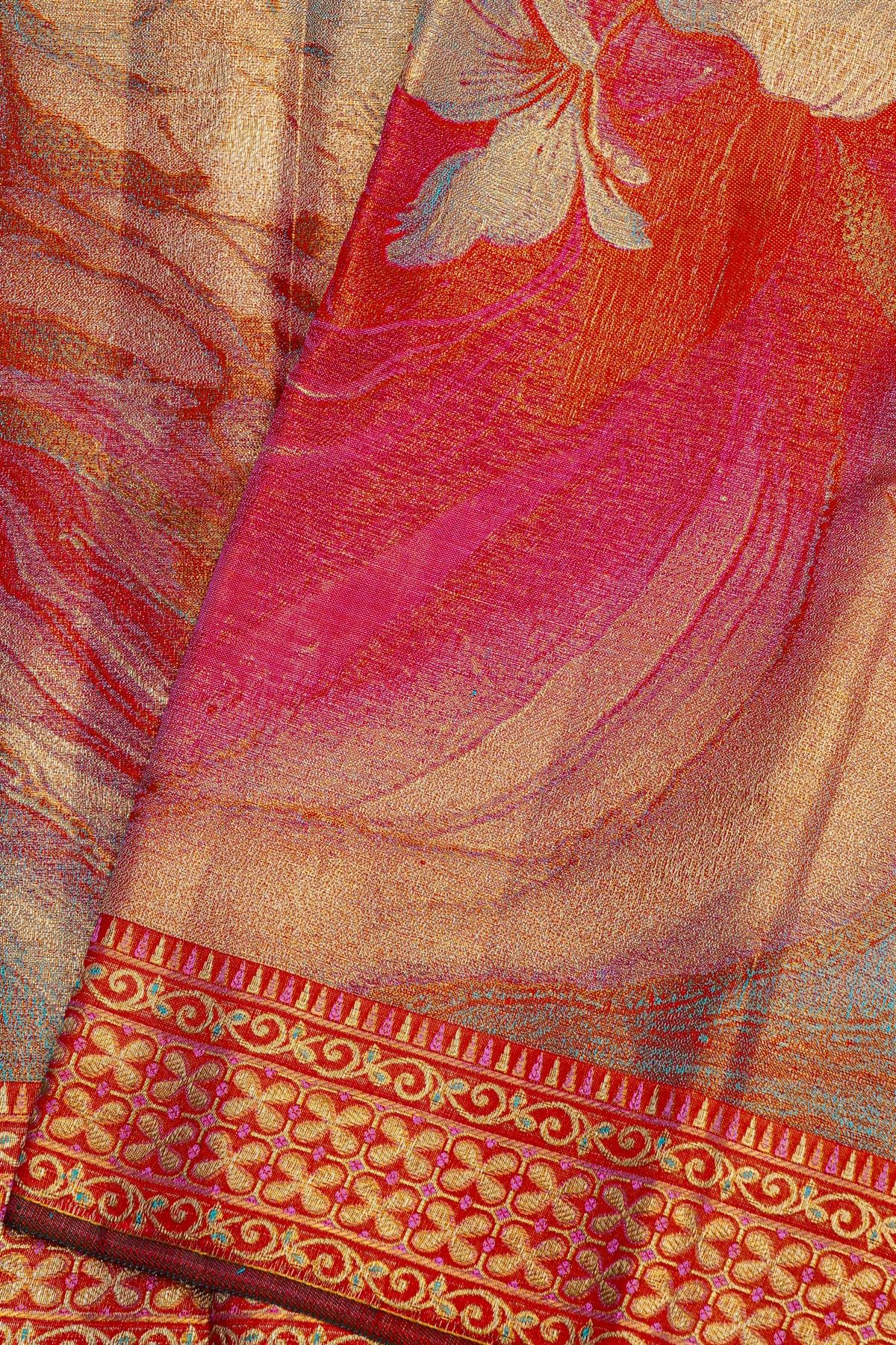 Kancheepuram Tissue Multi-Colour Saree With All Over Digital Weaving Body