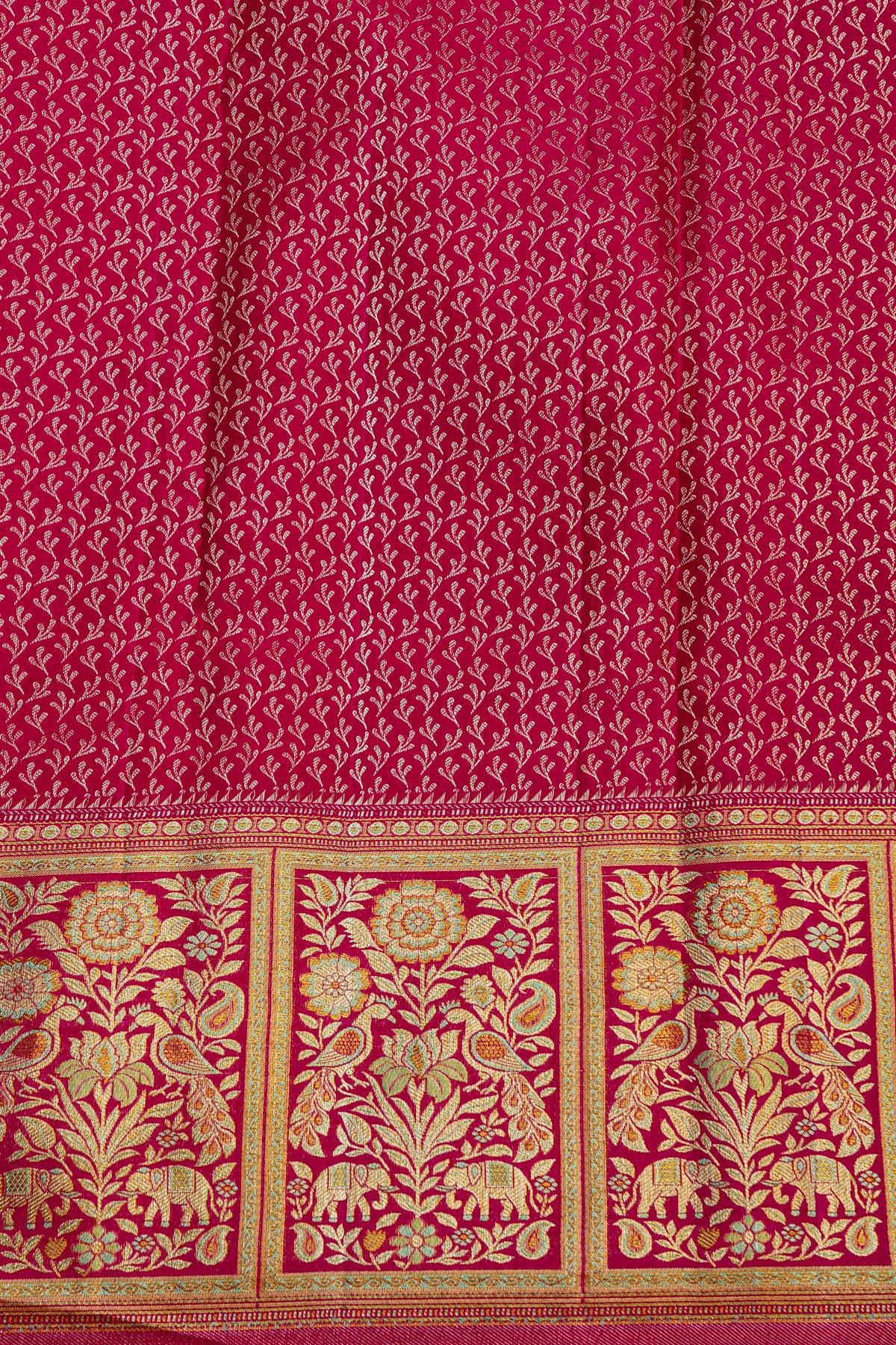 Kancheepuram Silk Sky Blue Saree With Florals And Leaves In Checks Body