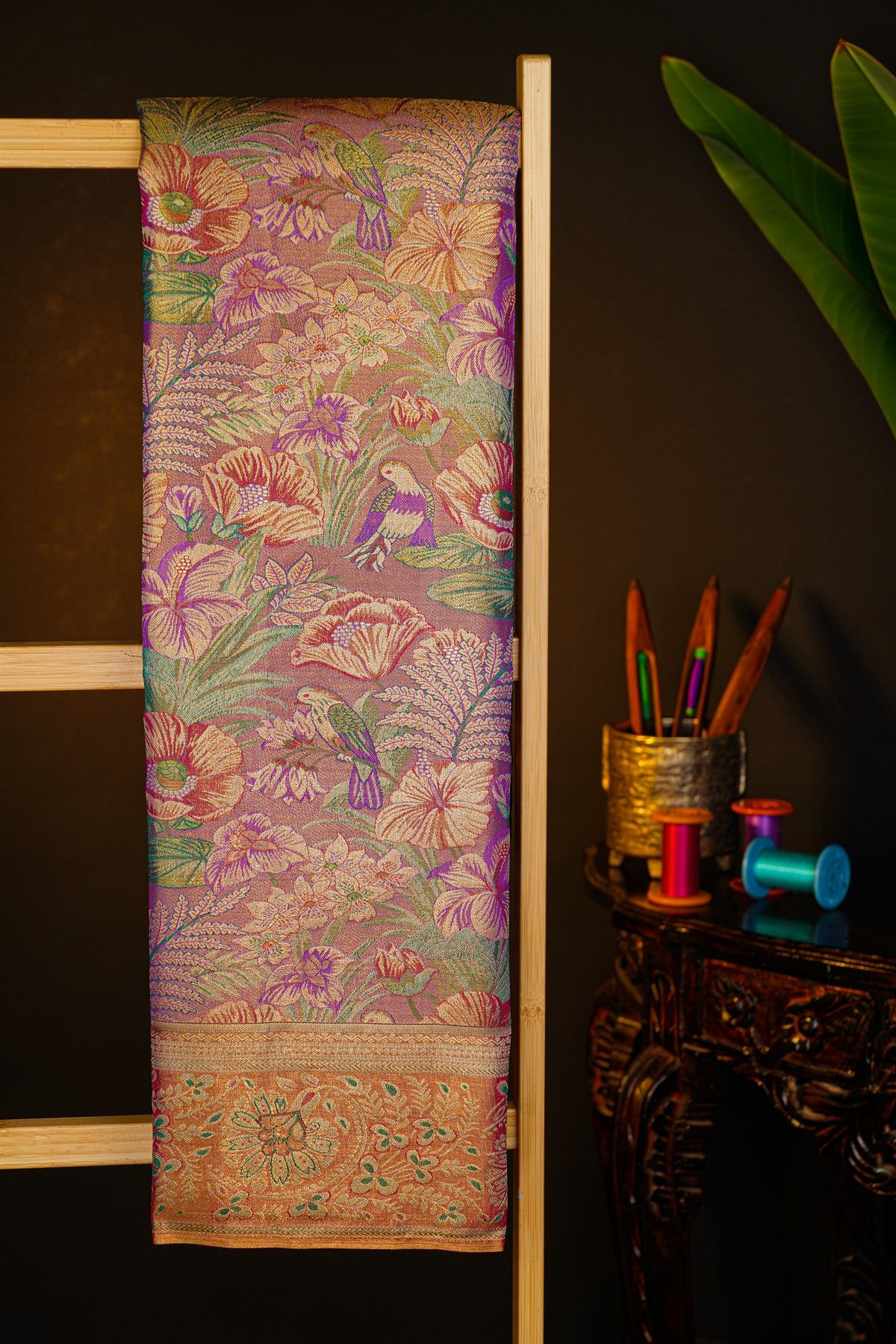Kancheepuram Tissue Lavender Saree With All Over Meenakari Body