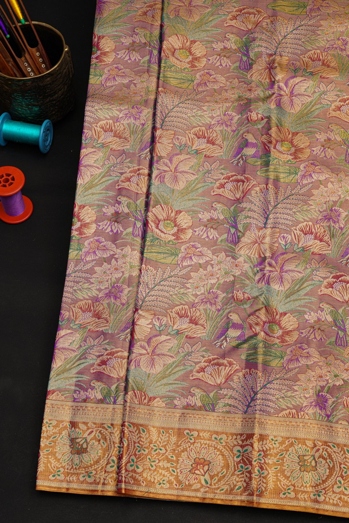 Kancheepuram Tissue Lavender Saree With All Over Meenakari Body