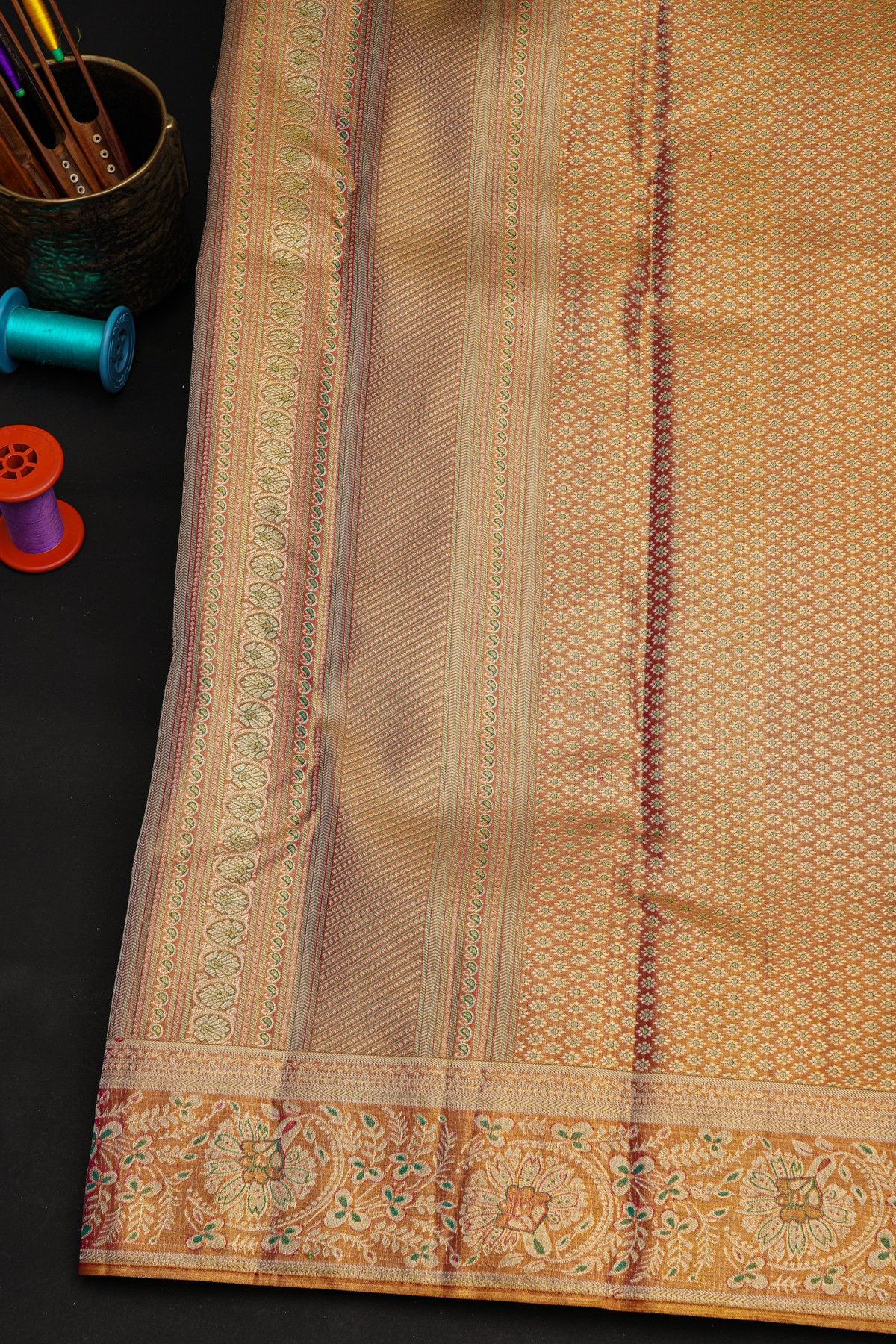 Kancheepuram Tissue Lavender Saree With All Over Meenakari Body