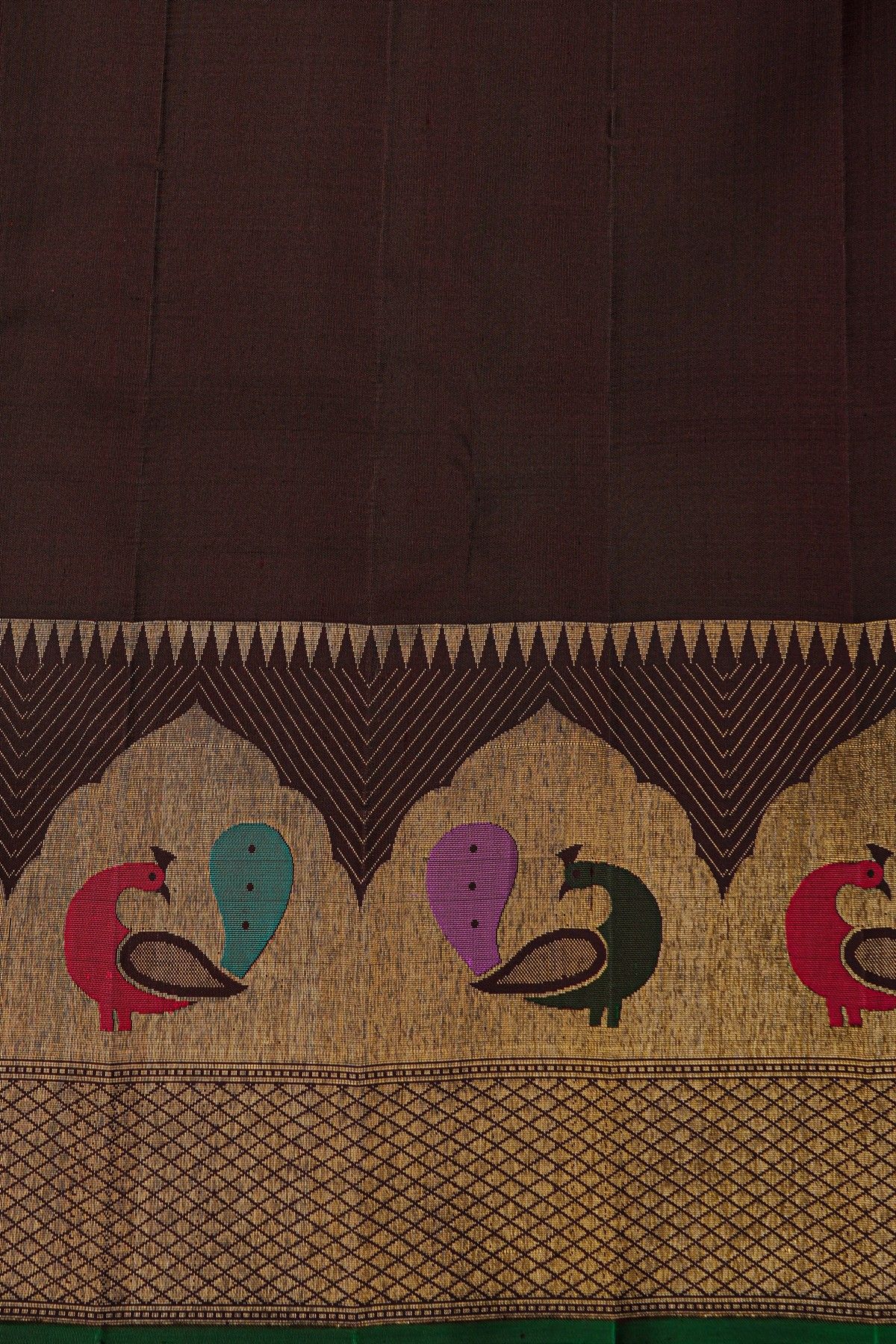 Kancheepuram Silk Grey Saree With Multi Colour Peacocks Border